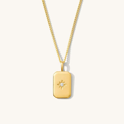 Bintang kecil persegi panjang 925 Sterling Silver Gold Plated Necklace Untuk Anak-anak