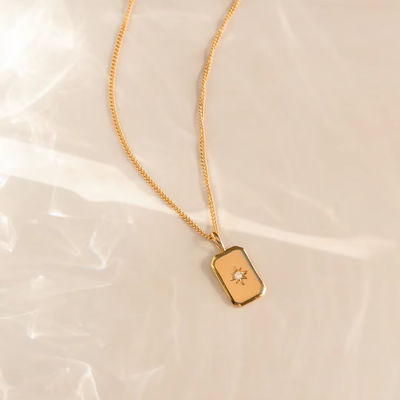 Bintang kecil persegi panjang 925 Sterling Silver Gold Plated Necklace Untuk Anak-anak