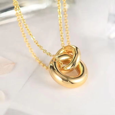 14k emas melapisi 925 Sterling Perak mengikat bulat kalung matte untuk wanita