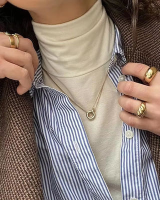 14k emas melapisi 925 Sterling Perak mengikat bulat kalung matte untuk wanita