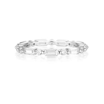 18K emas sederhana modern persegi panjang potong putih CZ 925 Sterling Perak Perempuan Eternal Ring Party Hadiah