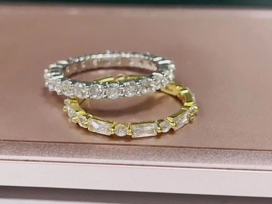 18K emas sederhana modern persegi panjang potong putih CZ 925 Sterling Perak Perempuan Eternal Ring Party Hadiah
