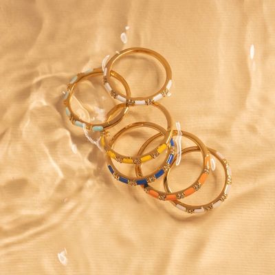 Handcrafted Cube Stackable Rings 18K Gold Plated 925 Sterling Silver with White Enamel Cubic Zirconia Perhiasan Minimalis Hadiah untuk Wanita