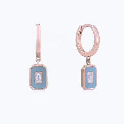 Anting-anting Hoop Enamel Baguette CZ Perak 925 Dilapisi Emas 18K Perhiasan Buatan Tangan Untuk Wanita