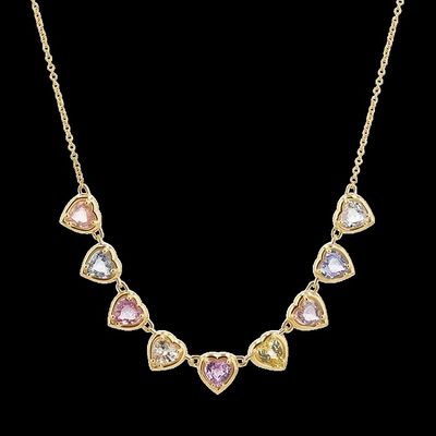 Emas dilapisi buatan tangan Safir berbentuk hati & Kubic Zirconia Strand Kalung Elegant Perhiasan pesta untuk wanita