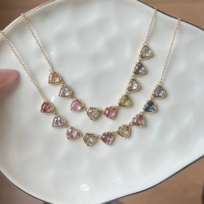 Emas dilapisi buatan tangan Safir berbentuk hati & Kubic Zirconia Strand Kalung Elegant Perhiasan pesta untuk wanita