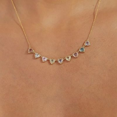 Emas dilapisi buatan tangan Safir berbentuk hati & Kubic Zirconia Strand Kalung Elegant Perhiasan pesta untuk wanita