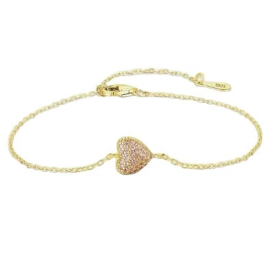 Gelang Hati Perak Sterling 925 dengan Zirkon untuk Wanita