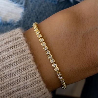 Gelang Tenis Zirkonia 3mm Perak 925 Lapis Emas 14K Perhiasan Unisex