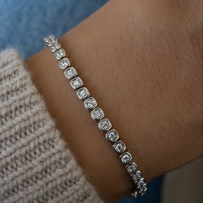 Gelang Tenis Zirkonia 3mm Perak 925 Lapis Emas 14K Perhiasan Unisex