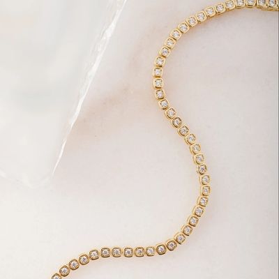 Gelang Tenis Zirkonia 3mm Perak 925 Lapis Emas 14K Perhiasan Unisex
