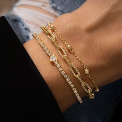 Gelang Tenis Hati Berlapis Emas 14K Perak Sterling 925 dengan Zirkon