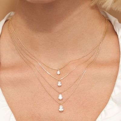 Kalung Liontin Zirkon Potongan Pir Perak Murni 925 untuk Wanita