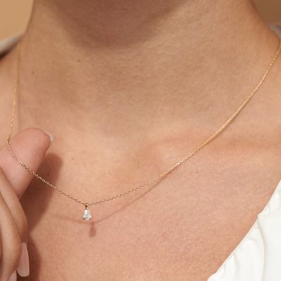 Kalung Liontin Zirkon Potongan Pir Perak Murni 925 untuk Wanita
