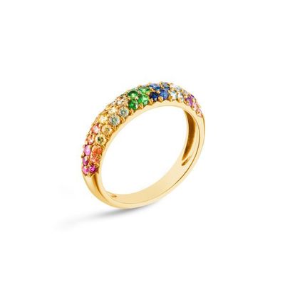 Cincin Cluster Perak Sterling 925 Berlapis Emas 18K dengan Zirkon Pelangi