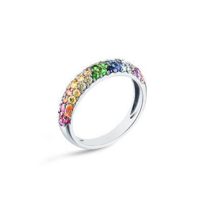 Cincin Cluster Perak Sterling 925 Berlapis Emas 18K dengan Zirkon Pelangi