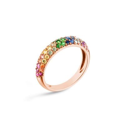 Cincin Cluster Perak Sterling 925 Berlapis Emas 18K dengan Zirkon Pelangi
