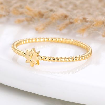 Cincin Bulan Matahari Perak Sterling 925 Lapis Emas 18K Perhiasan Unisex