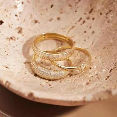 Cincin Setengah Abadi CZ Lapis Emas 18K Perak Sterling 925 untuk Wanita