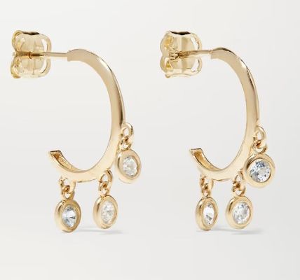 Anting-anting Hoop Kuningan Berlapis Emas 14K dengan Pengaturan Bezel Zirkon