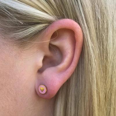 Anting-anting Kancing Hati Perak Sterling 925 8mm dengan Enamel Merah Muda