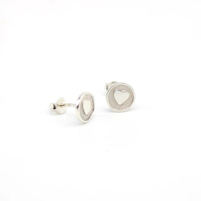 Anting-anting Kancing Hati Perak Sterling 925 8mm dengan Enamel Merah Muda