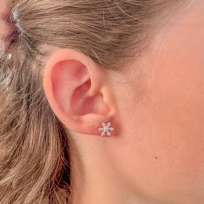 Anting-anting Stud Kepingan Salju CZ Berlapis Rhodium Perak Sterling 925 2g