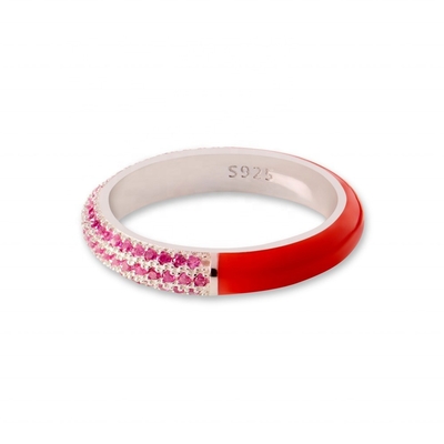 Elegant 925 Sterling Perak 18k Yellow Gold Setengah Zircon Setengah Enamel Ring