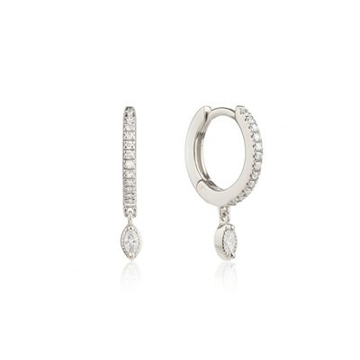 925 Sterling Silver Marquise Cut Zircon Drop Hoop Earrings for Engagement Occasion dengan Diameter Hoop 12mm dan Ketebalan 2mm