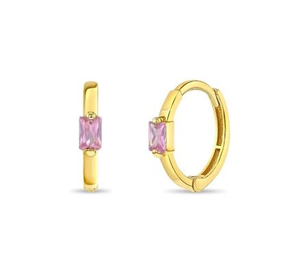 14K Plated Gold 10mm Baguette Cut Pink Kubic Zircon Earrings Anak Hoop dengan 50PRS MOQ