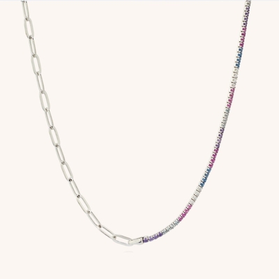 Gelang Rantai Tenis dan Kalung Rantai dengan Kerah Pelangi CZ Potongan Bulat Perak Sterling 925