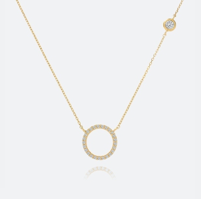Emas Lapisan S925 Perak Lingkaran Pendant CZ Kalung untuk Wanita 925 Sterling Perak