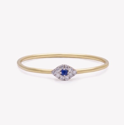 Classic Style Mini Pave Ring dengan Diamond Eye dan Blue Sapphire dalam 925 Sterling Silver