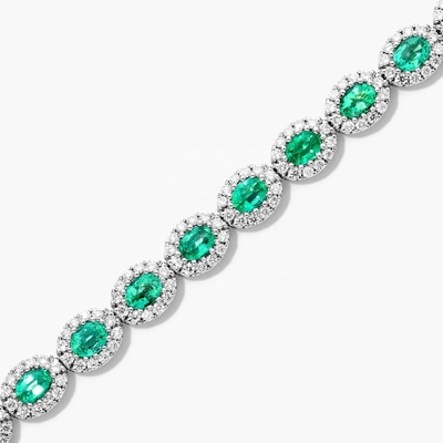 5.7mm Lebar Zircon Tenis Gelang Oval Emerald Putih 14K Emas Gelang Wanita