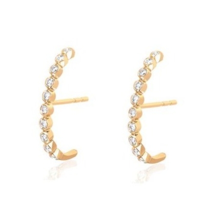 18K emas dilapisi bezel setting putih kubik Zircon Stud anting-anting untuk wanita