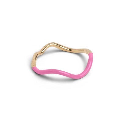 925 Sterling Silver 18k Gold Pink Enamel Band Ring Untuk Wanita Gadis