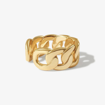 Perhiasan Halus Perak S925 Cincin Rantai Tebal Emas Kuning 14K Terbuka