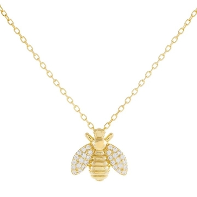 Fashion 18K Gold Plated Bee Pendant Necklace Handmade By 925 Sterling Perhiasan Perak